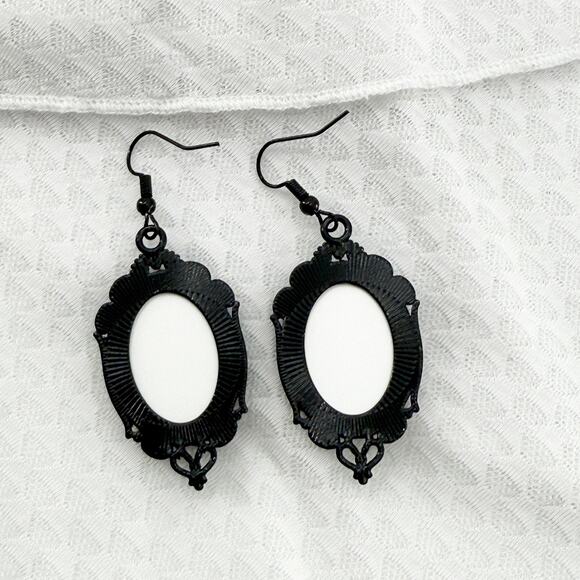 Ghost Portrait Dangle Earrings, Spooky Halloween Jewelry, Novelty Earrings - Picture 3 of 4
